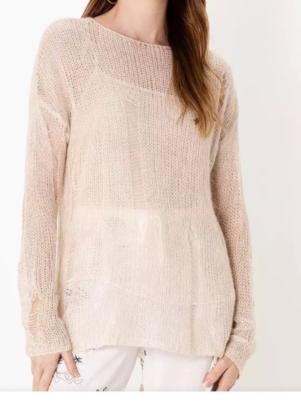 Distress Zara Cream Open-Knit Sweater